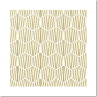 Gold Hexagonal Leaf Pattern Posters and Art